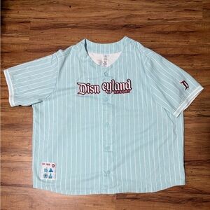 Disney Light Blue and White Pinstripe Button-Up Jersey T8